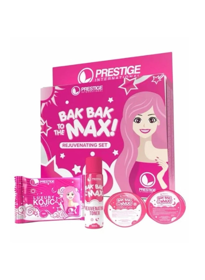 Prestige Maximize Your Glow with Prestige International Bak Bak to the Max offers a complete skincare solution that exfoliates, brightens, and nourishes. Enjoy the benefits of kojic soap and toner designed to elevate your skin’s natural beauty. - Image 1